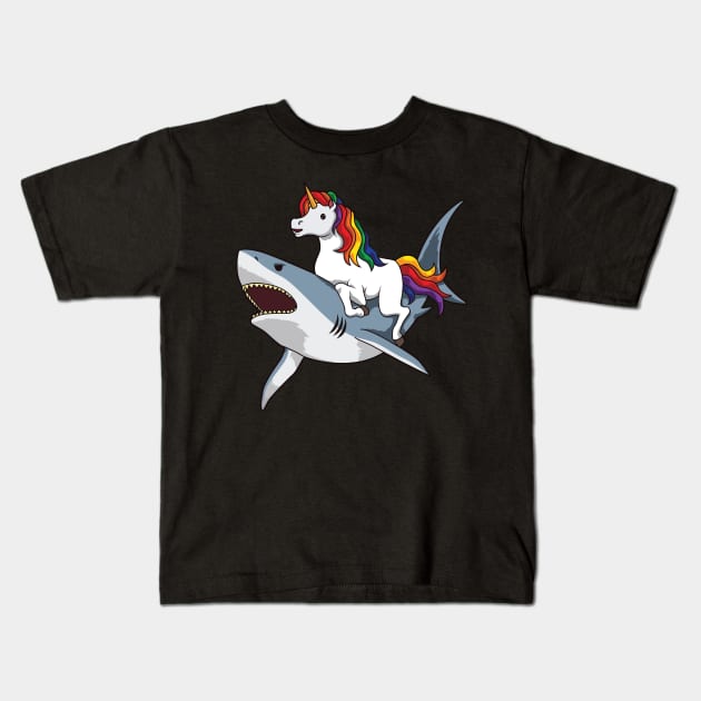 Unicorn Riding Shark Kids T-Shirt by Aratack Kinder